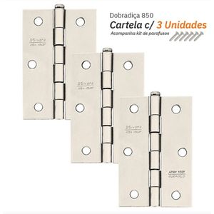 Dobradiça 850 Até 25 kg - 3,5" Niquelado 3 Unidades - Silvana