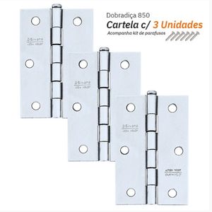 Dobradiça 850 Até 20 kg - 3" Zincado 3 Unidades - Silvana