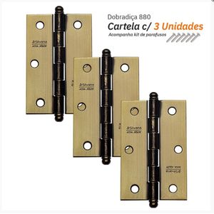 Dobradiça 880 Até 25 kg - 3"x 2,5" Oxidado 3 Peças - Silvana