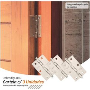 Dobradiça 880 Até 25 kg - 3,5" Niquelado 3 Peças - Silvana