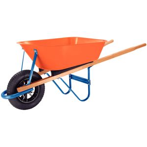 Carrinho de Mão Tramontina com Caçamba Funda Plástica Laranja 55 Litros, Braço de Madeira e Pneu com Câmara