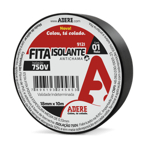 Fita Isolante Adere 9121 18 mm x 10 metros - Preto