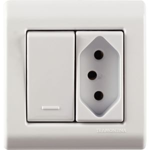 Caixa de Sobrepor Tramontina com 1 Interruptor 10 A 250 V e 1 Tomada 2 P + T 20 A 250 V – Lizflex Branca