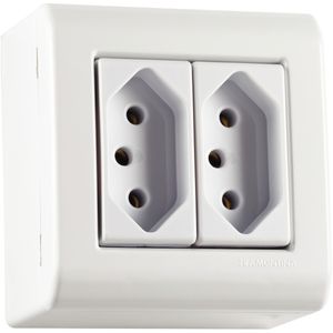 Caixa de Sobrepor Tramontina com 2 Tomadas 2 P + T 10 A 250 V – Lizflex Branca