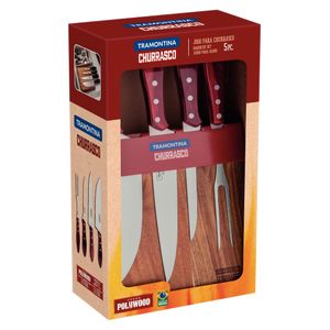 Jogo de Churrasco Tramontina Polywood Vermelho – 5 Peças