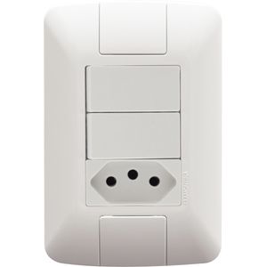Conjunto Tramontina com 2 Interruptores Simples 6 A 250 V e 1 Tomada 2P+T 20 A 250 V - Aria Branco
