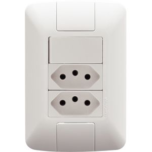 Conjunto Tramontina com 1 Interruptor Simples 6 A 250 V e 2 Tomadas 2 P + T 10 A 250 V - Aria em Branco