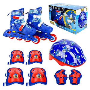 Patins Inline e Triline Infantil do Sonic com Kit Proteção - Tamanho 28 ao 31