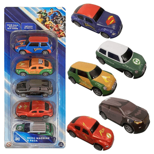 Kit com 5 Mini Veículos Pull Back Liga da Justiça Candide