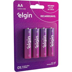 Pilha Recarregável Elgin AA - 2500 Blister com 4 Pilhas