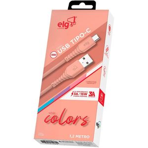Cabo 3A USB Tipo-C Emborrachado 1,2 Metros Salmão - ELG