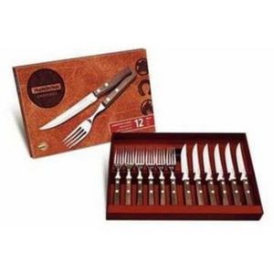 Jogo de Talheres para Churrasco Tramontina em Aço Inox com Cabo de Madeira Natural 12 Peças