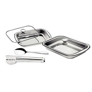 Kit para Assar e Servir Tramontina Cosmos em Aço Inox com Tampa de Vidro 4 Peças