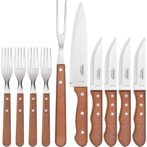 Kit para Churrasco Tramontina em Aço Inox com Cabo de Madeira Natural 10 Peças