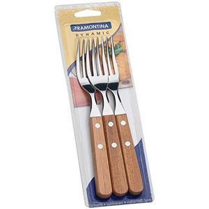 Conjunto de Garfos de Mesa Tramontina Dynamic com Lâminas em Aço Inox e Cabos de Madeira Natural 3 Peças