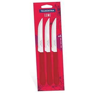 Conjunto de Facas para Churrasco Tramontina Leme com Lâminas em Aço Inox e Cabos de Polipropileno Vermelho 3 Peças