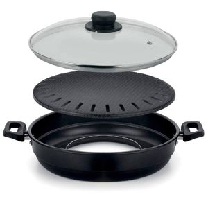 Churrasqueira Multiflon com Tampa de Vidro Antiaderente de Alumínio - 28cm