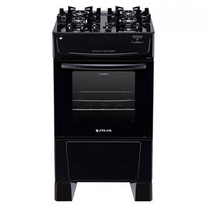 Fogão Atlas Mônaco Top Glass com Mesa de Vidro Bivolt 4 Bocas Preto