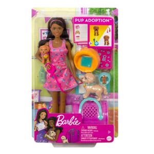 Boneca Barbie Mattel Conjunto Adota um Cachorrinho - Negra