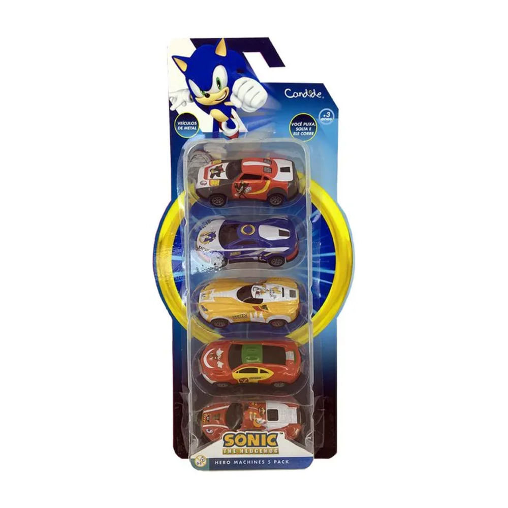 Kit com 5 Mini Veículos Pull Back Sonic - Candide