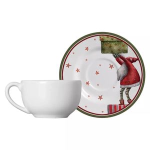 Xícara de Chá Alleanza Cerâmica com Pires Father Christmas - 250ml