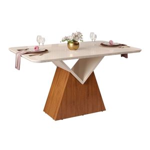 Mesa Dj com Tampo Madeirado de Vidro Curvo  Argo Freijó/Off White – 136 x 90cm