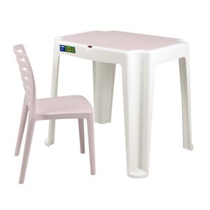Conjunto Infantil de Mesa e Cadeira Tramontina Beni em Polipropileno com Quadro de Atividades - Rosa