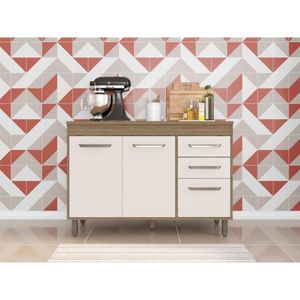 Balcão de Cozinha Poliman Lisboa Barcelona com Tampo - Carvalho OAK /Off-White