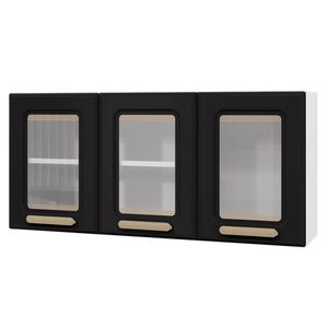 Armário Aéreo Telasul Ágata 3 Portas com Vidro - Preto/Branco