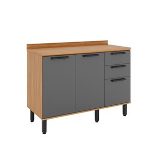 Balcão Telasul Castanha com 3 Portas - Freijó/Cinza