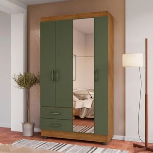 Roupeiro Topázio Mateus com Espelho - Cinamomo/Verde