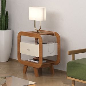 Mesa Apoio Artely Théo com Usb - Cinamomo/Off White