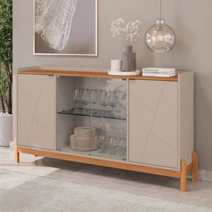 Balcão Buffet Casa D Bari 4 Portas - Off White/Cedro