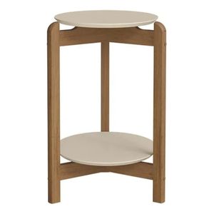 Mesa Lateral Casa D Lizz Redonda - Off White/Cedro
