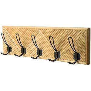 Cabideiro de Parede Btc de Madeira e Metal Preto -60x18x7cm
