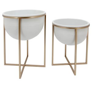 Conjunto de Cachepots BTC com Suporte Branco/Dourado – 2 Peças