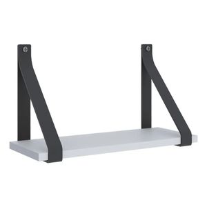 Prateleira Dicarlo Tiras de Couro Branco e Preto - 60 x 20cm