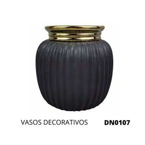 Vaso de Cerâmica Btc Decorativos Preto/Dourado - 12,8 x 12,7cm