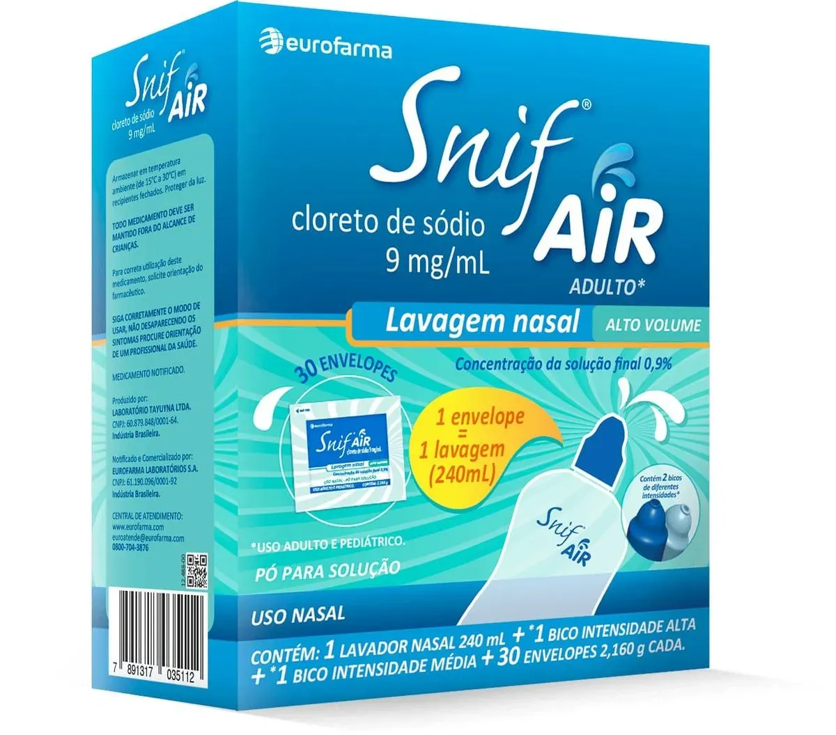Snif Air 9mg/ml Nasal 30 Envelopes + Frasco 240ml - Eurofarma - Líder ...